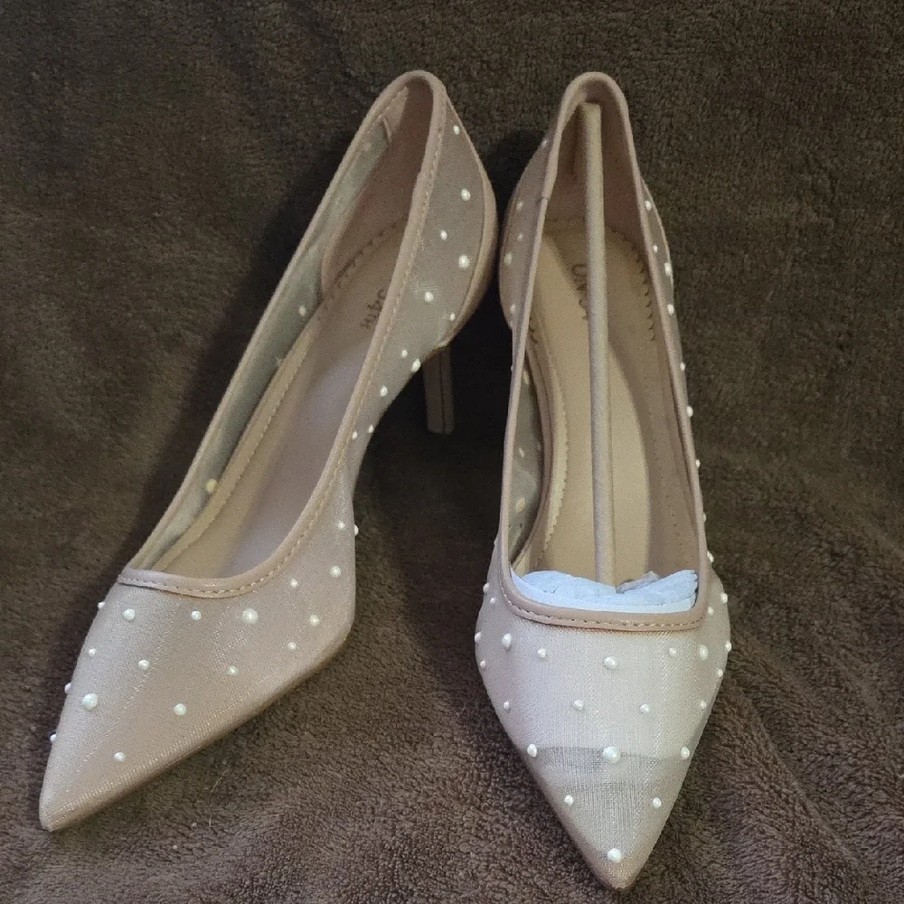 On•34th Women's Tan Heels with Pearl Accents - Picture 2 of 8